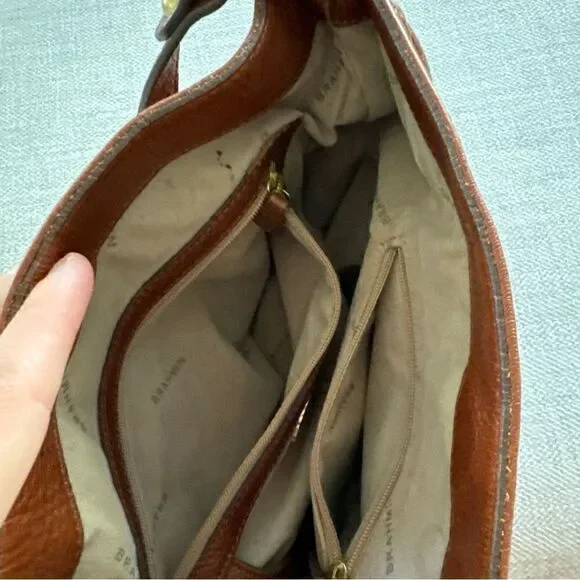 BRAHMIN Brown Pebble Leather Tote Purse Gold Chain Trim Chunky Hardware - Picture 6 of 10